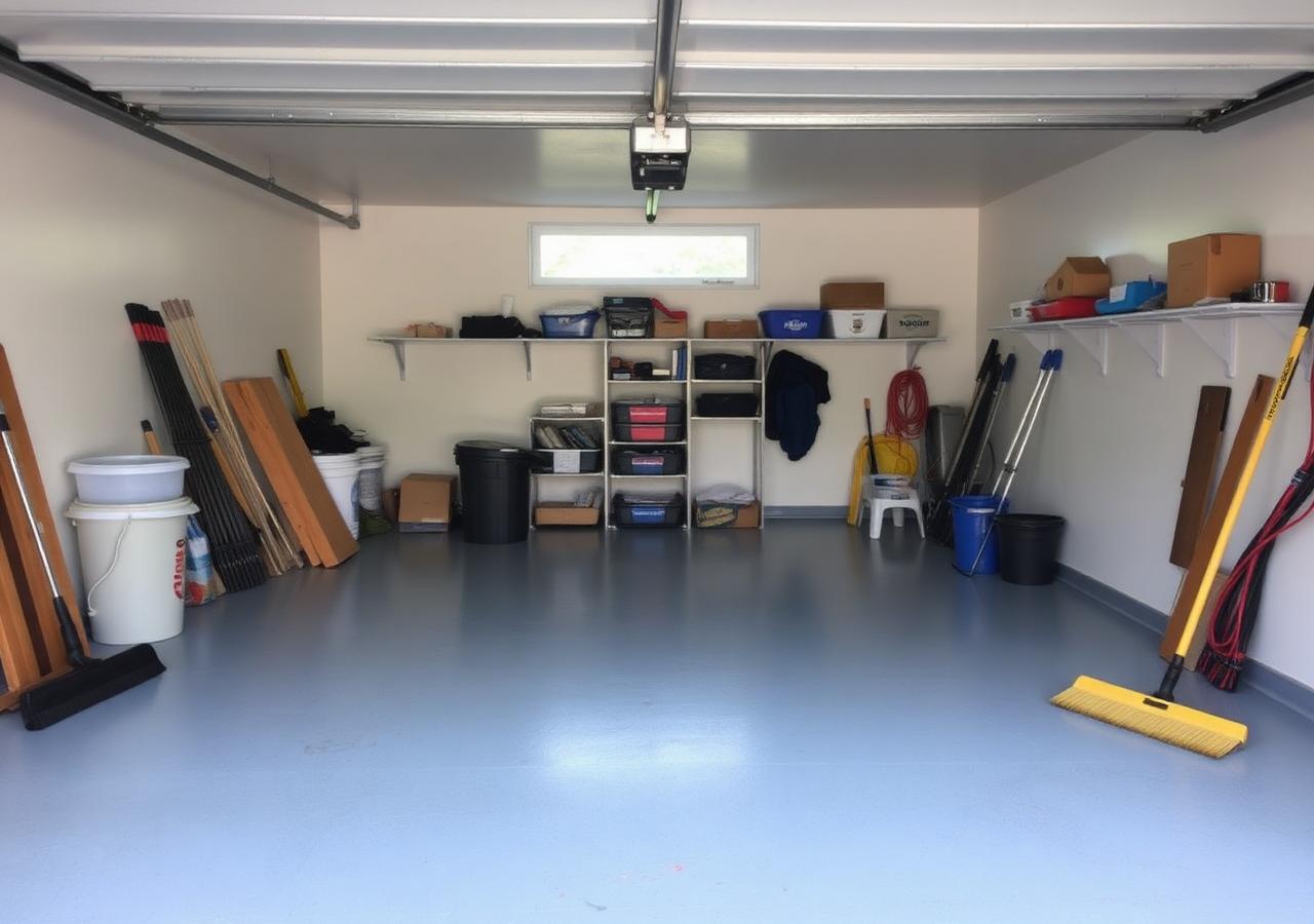 Clean garage after a junk removal cleanout with open floor space